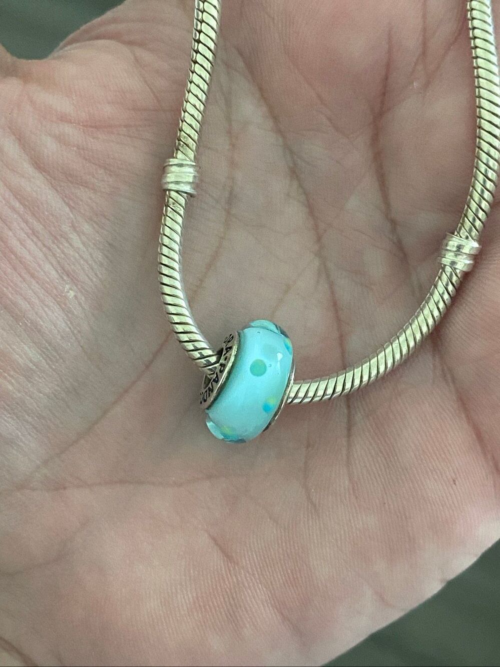 Authentic Pandora Retired Blue/Green Polka Dot Murano Glass Charm